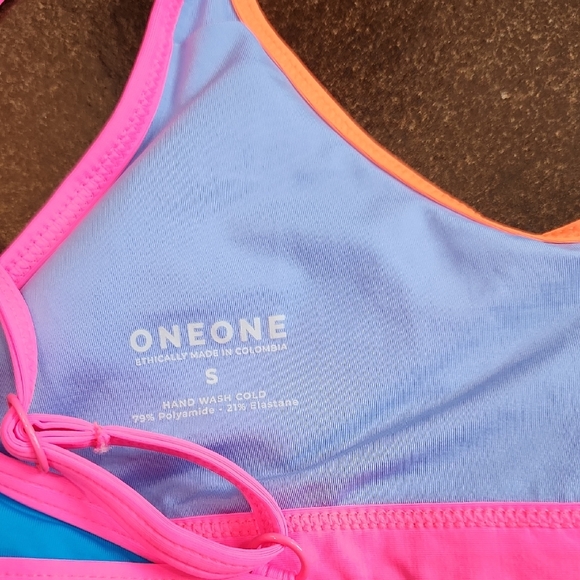 🔥OneOne🔥 Vibrant Blue Bikini with Pink and Orange Trim - Picture 3 of 6